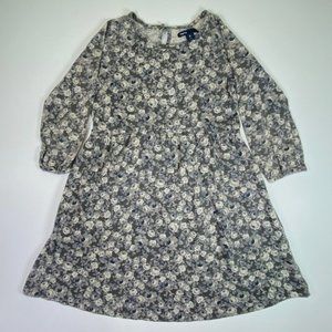 Gap Kids Girls Dress Long Sleeve 100% Cotton Knit Gray Purple Flowers Hi Lo Hem